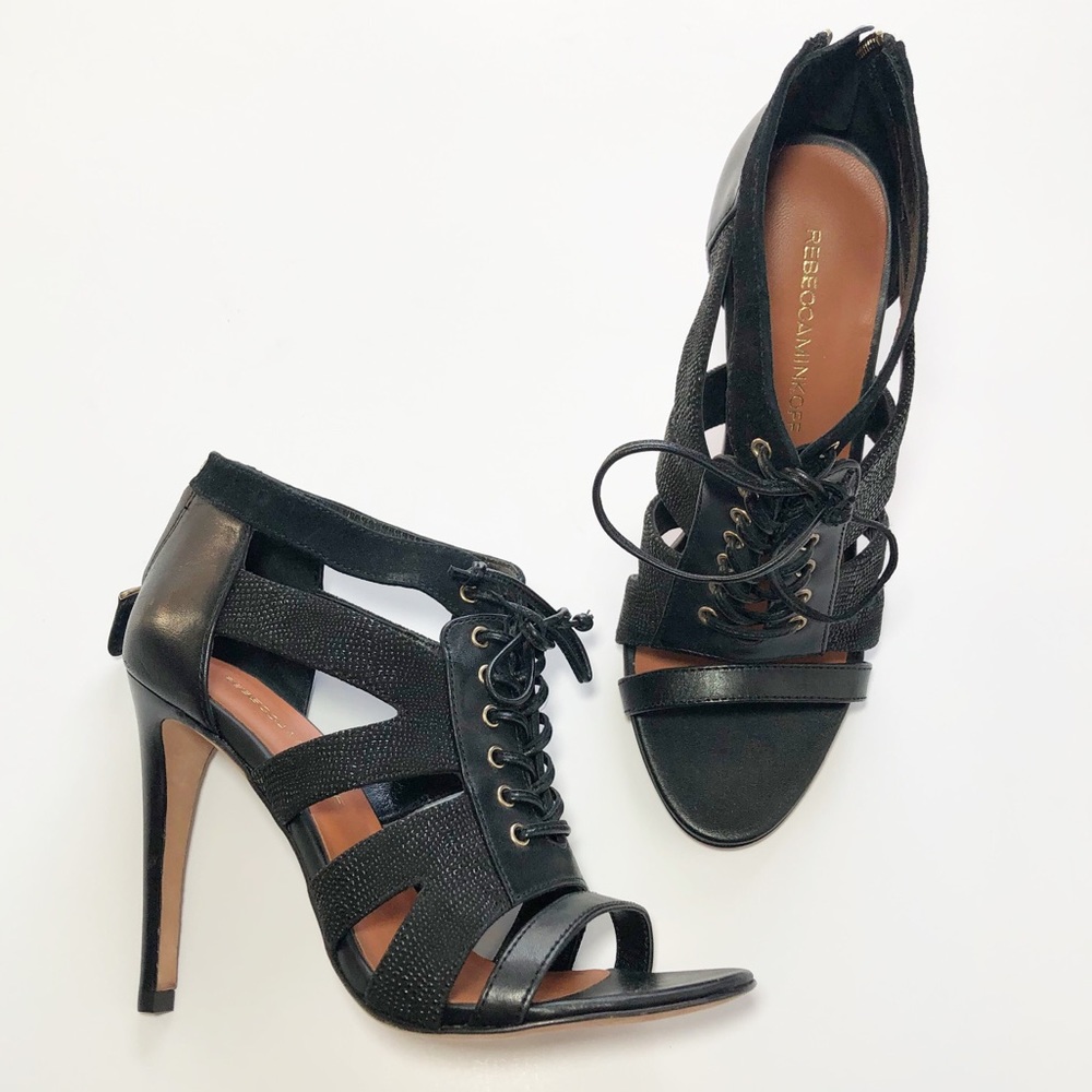 Rebecca Minkoff Black Caged Sexy Lace Up High Heels New SZ 7